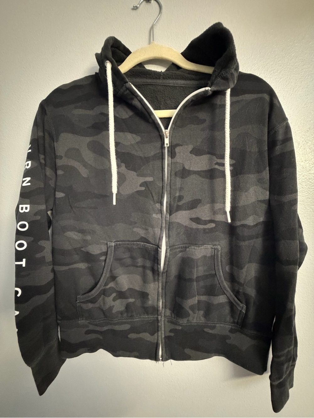 Women's Burn Boot Camp Black/Gray Camo Full-Zip Hoodie with Drawstring